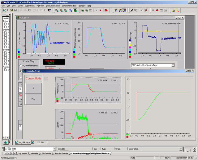 capture écran d'une acquisition de signaux suite à un échelon de position de référence